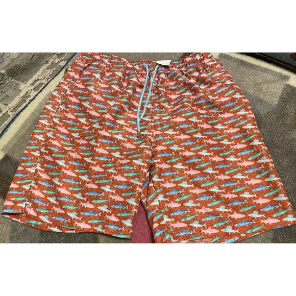 PETER MILLAR SEASIDE Mens L Pink Blue Fish Print Mesh Lined Swim Trunks Shorts - Picture 8 of 8